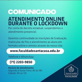 Faculdade Santa Casa realiza atendimento online durante lockdown 
